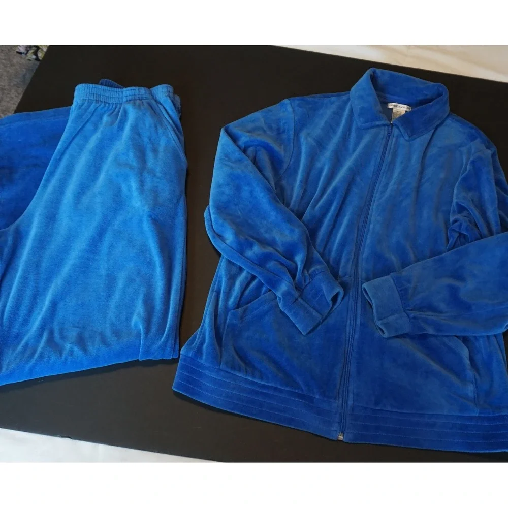 Rebecca Malone Womens Blue Velour Tracksuit Full Zip Jacket and Pants Set Size M